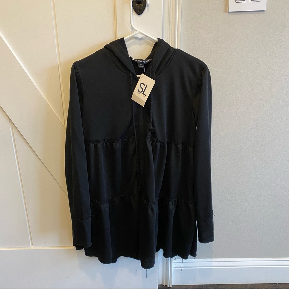 Hyfve black zip up tiered hoodie-NWT
